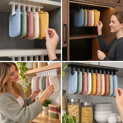 Platzsparender Organizer-Ständer für Tupperware-Deckel