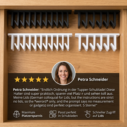 Platzsparender Organizer-Ständer für Tupperware-Deckel
