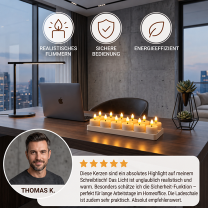12-teiliges wiederaufladbares LED-Teelicht-Set ohne Flamme mit USB-C-Ladestation, Fernbedienung & Timer