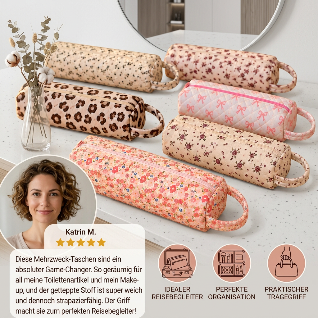 Gesteppte multifunktionale Reisetasche – Geräumiger Organizer für Toilettenartikel & Make-up mit Tragegriff