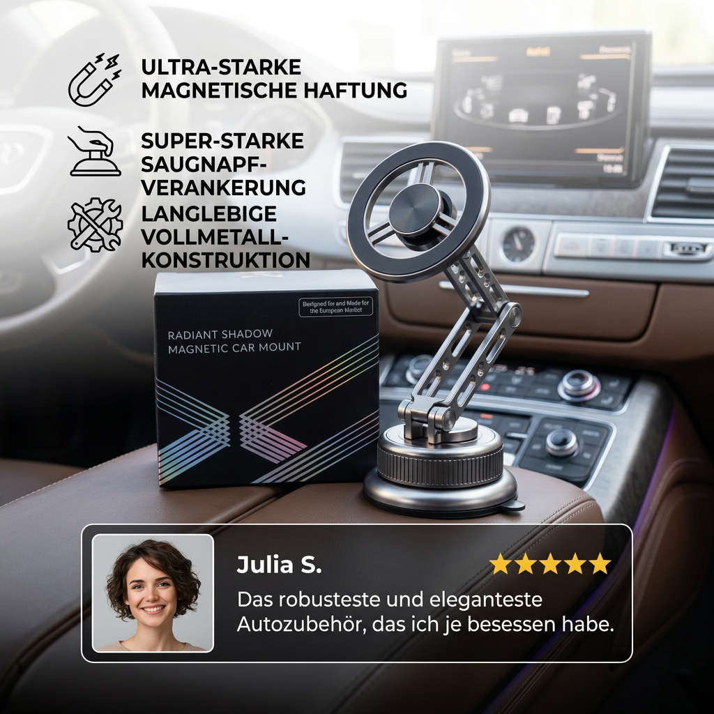 Ultrastarke magnetische Autohalterung fürs Handy aus Vollmetall mit Saugnapf