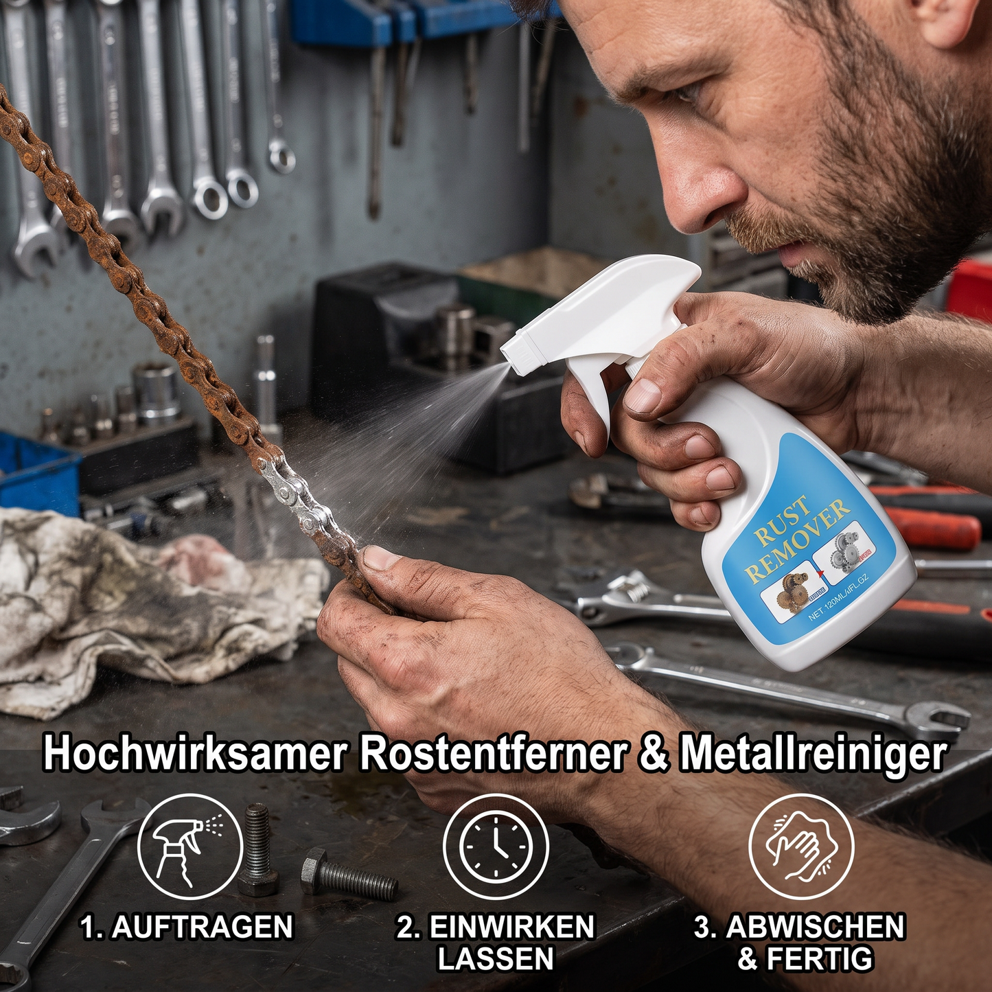 Hochwirksamer Rostentferner – Metallreiniger und Entfetter