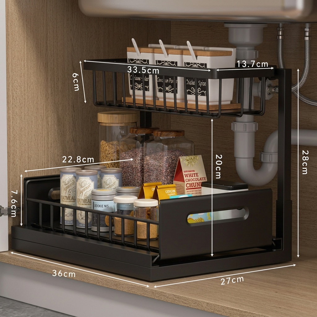 2-stufiger ausziehbarer Organizer für den Unterschrank
