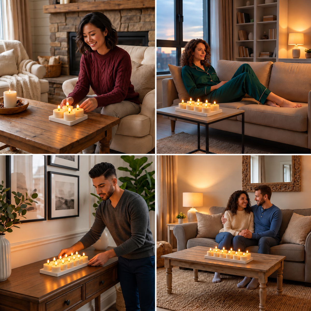 12-teiliges wiederaufladbares LED-Teelicht-Set ohne Flamme mit USB-C-Ladestation, Fernbedienung & Timer