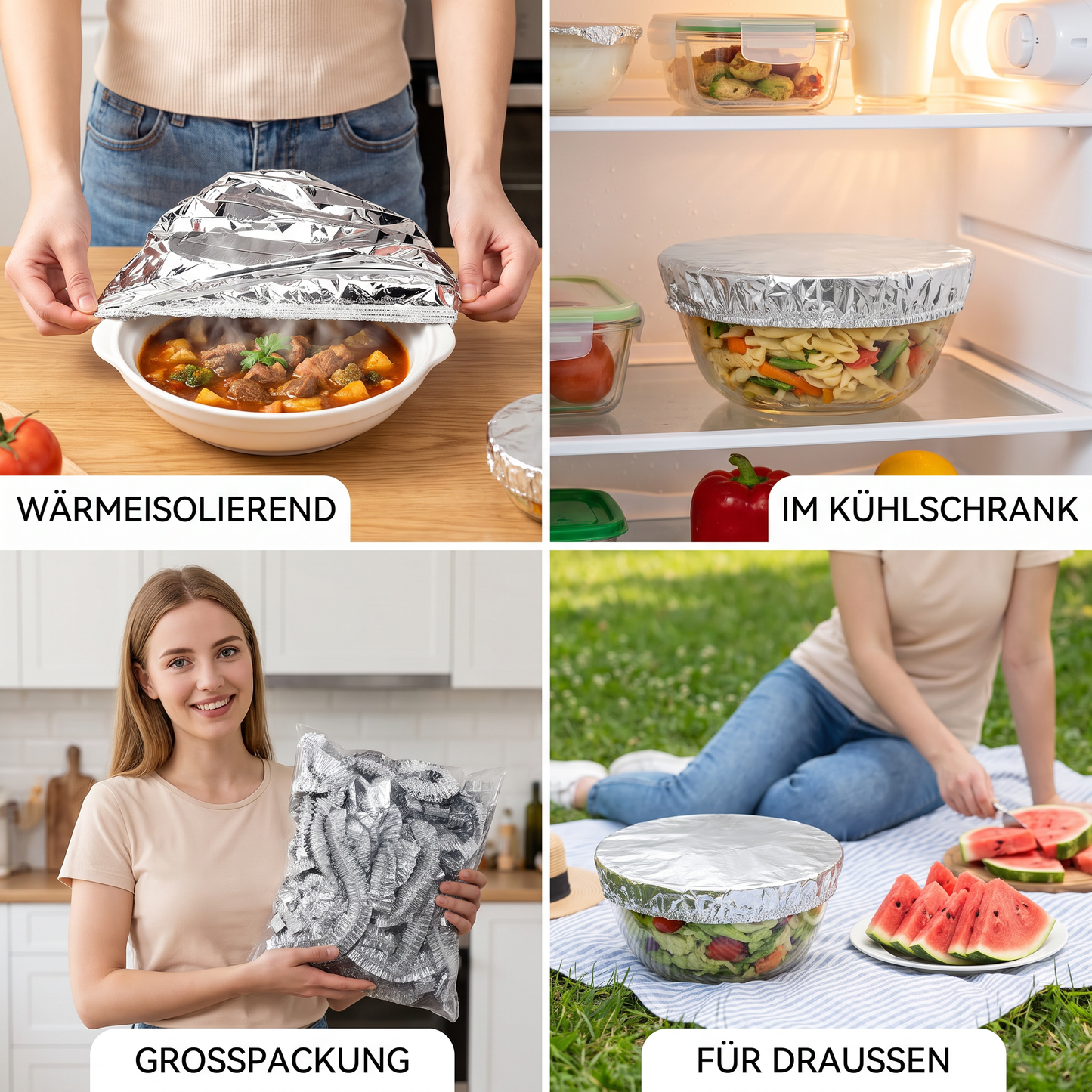 Elastische Alufolien-Abdeckungen für Lebensmittel – wärmeisolierende Abdeckungen für Schüsseln und Teller