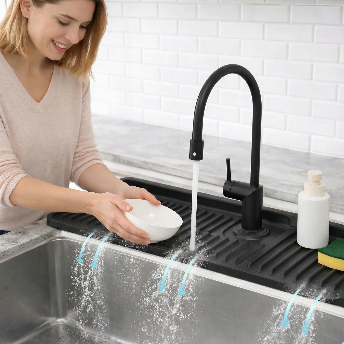 Wasserhahn-Spritzschutz aus Silikon – Abtropfmatte für Spüle & Waschbecken