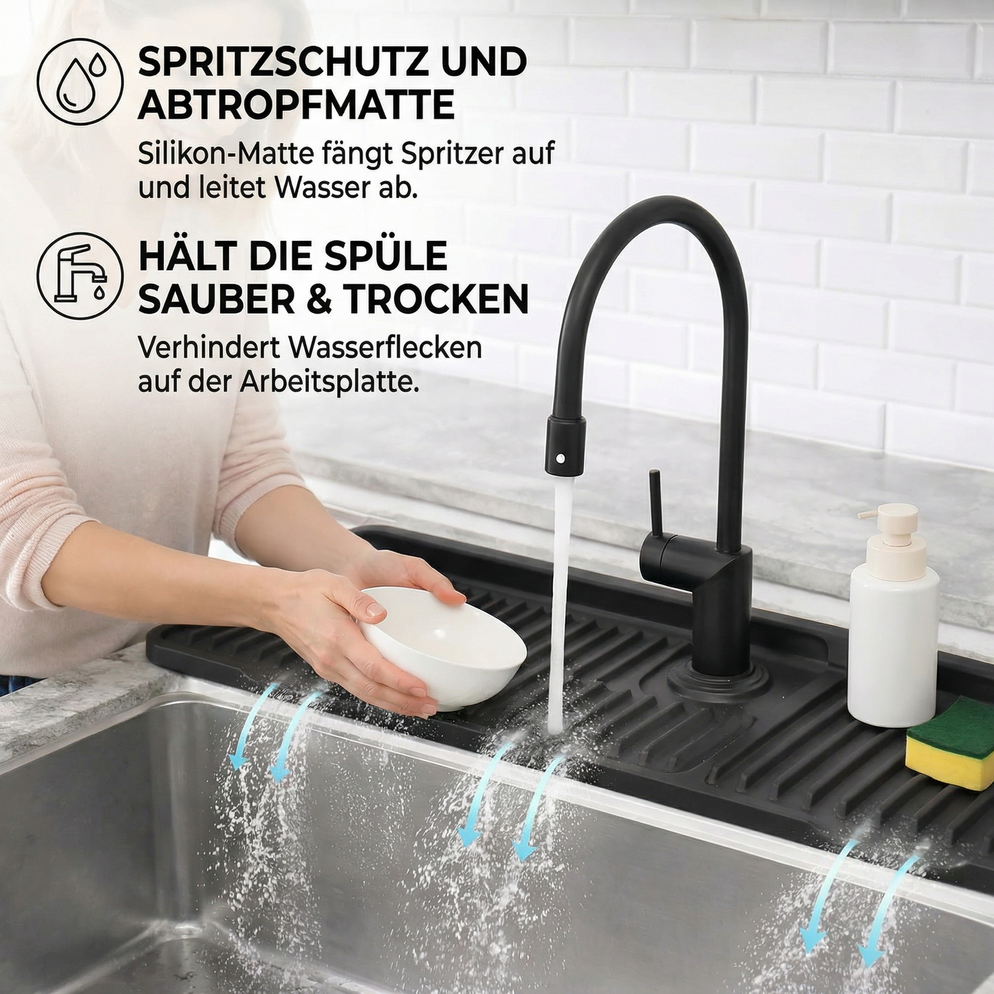 Wasserhahn-Spritzschutz aus Silikon – Abtropfmatte für Spüle & Waschbecken