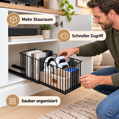 Platzsparender ausziehbarer Aufbewahrungskorb aus Kohlenstoffstahl & Schrank-Organizer