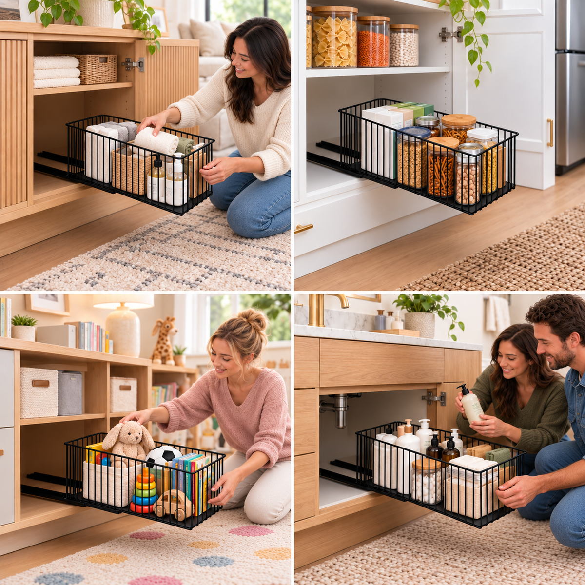 Platzsparender ausziehbarer Aufbewahrungskorb aus Kohlenstoffstahl & Schrank-Organizer