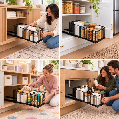 Platzsparender ausziehbarer Aufbewahrungskorb aus Kohlenstoffstahl & Schrank-Organizer